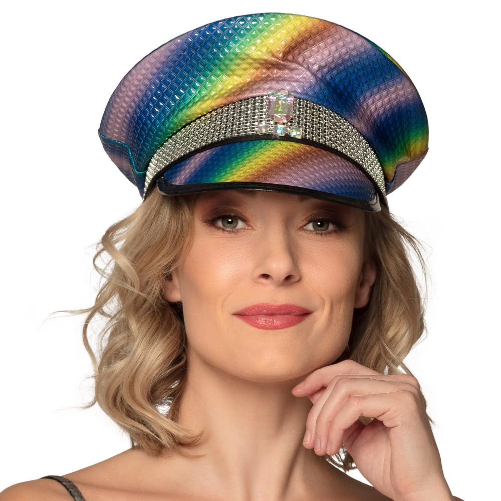 Boland 44761 Sunset Sparkle Hat Rainbow Colours with Studs and Gemstones Rock Star Punk Lady Hat Costume Carnival Theme Party