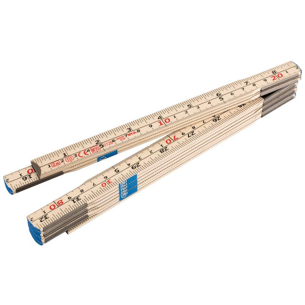 Draper 2m Wood Folding Ruler | 78 inches Foldable Measuring Tool | Solid Metal Hinges | Double - Sided cm/mm & inches Black Graduations |20703