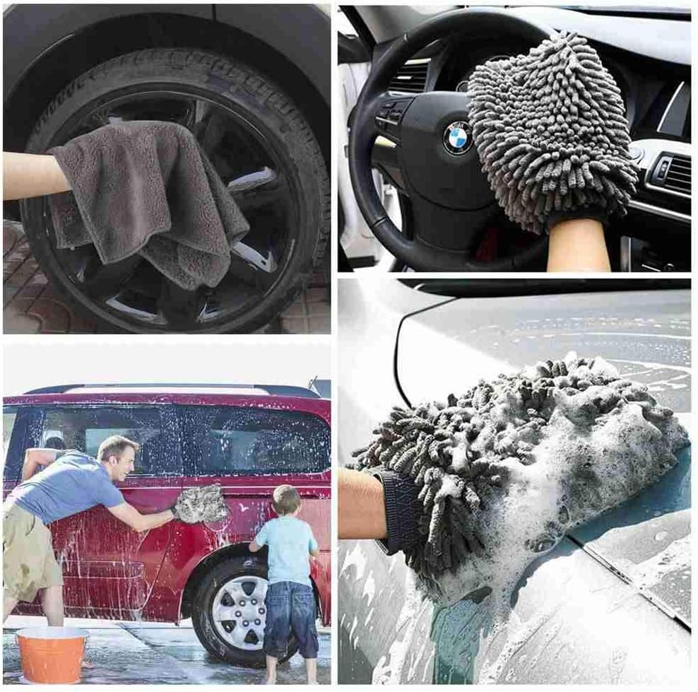 TAGVO Large Size Car Wash Mitt-Premium Chenille Microfiber Wash Glove and Microfiber Towels - Lint Free（2 Towels + 2 Mitts）: Automotive