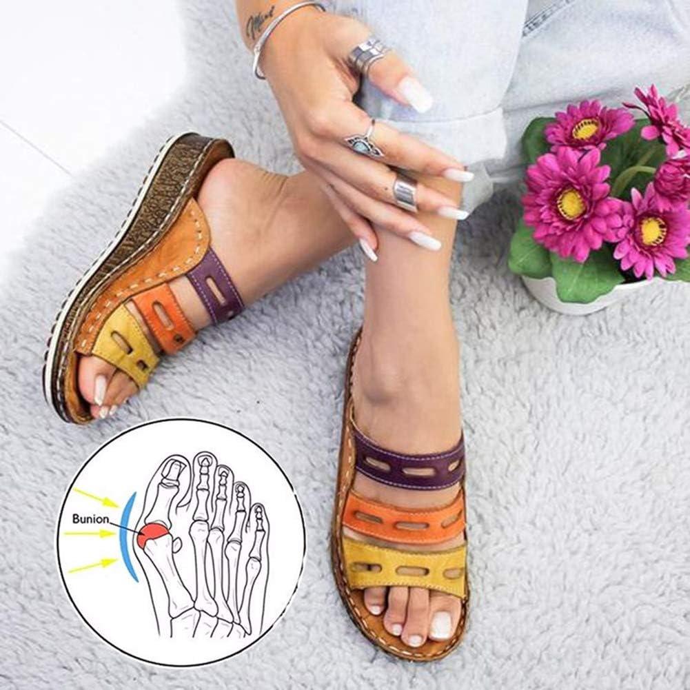 NAMENLOS Big Toe Correction Sandals for Women, Bunion Corrector Orthotic Sandals with Arch Support Toe Straighten Shoes Thick-soled Casual Roman Ladies Slippers