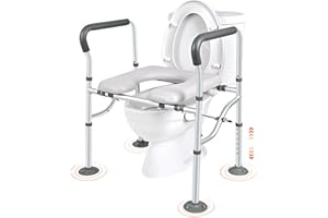 LIVINGbasics Raised Toilet Seat with Handles,Supports 330 lbs,Soft Padded Adjustable Height Toilet Seat Riser for Seniors, 3-