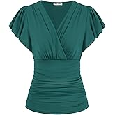 GRACE KARIN Womens Tops Dressy Casual, 2026 Ruffle Sleeve Wrap Blouses, V Neck Ruched Business Work Shirts Summer Clothes