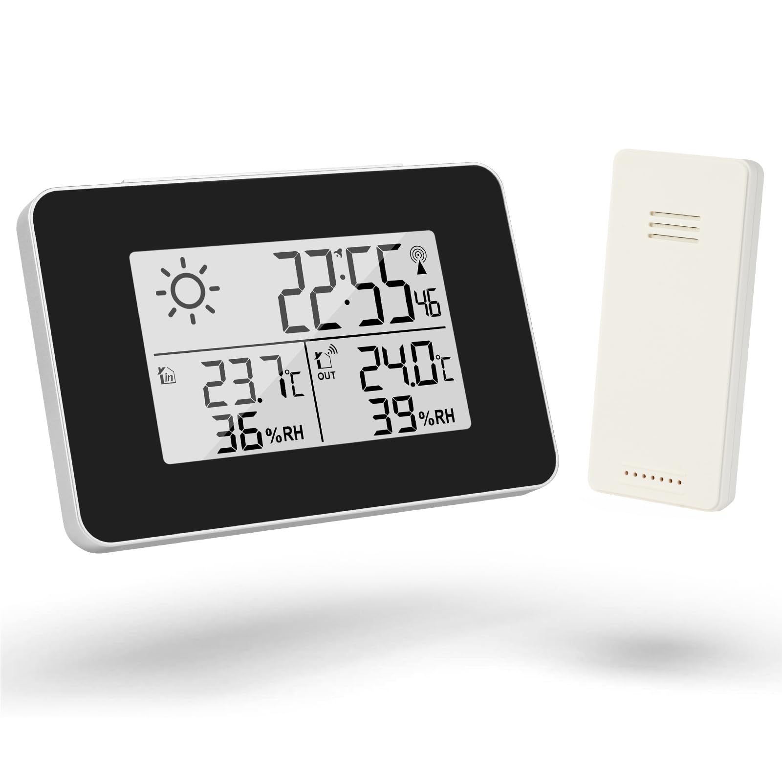 OFFCUP Weather Station, Digital Thermometer Hygrometer with Outdoor Sensor, Wireless Temperature and Humidity Monitor with Weather Forecast/Time/Date/Alarm/Snooze/Ice Alert