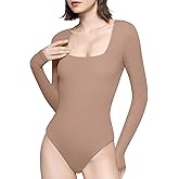 PUMIEY Women's Square Neck Long Sleeve Bodysuit Sexy Body Suit Tops Smoke Cloud Collection