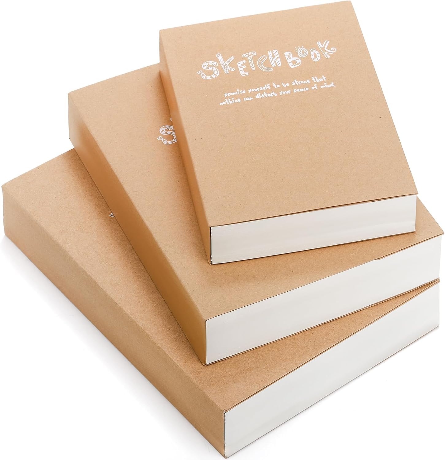 Elsjoy Set of 3 Kraft Sketchbook & Drawing Notebook, A5/A4/B5 Sketch Book Travel Journal Notebook with Thick Paper for Drawing & Sketching, Each 128 Sheets