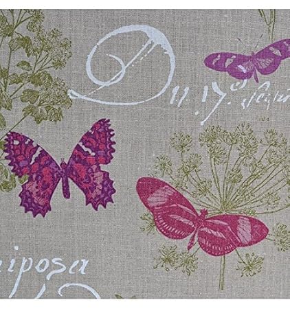 Curtain Fabric Butterfly Script Mauve Purple Natural Designer