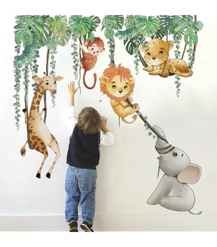 Safari Animals Wall Decal, Nursery Wall Decal, Rhino Wall Sticker, Jungle Animals, Tropical Monkey, Wild Watercolor Animals - View #3