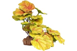 WOLEDOE Reptile Plants for Terrarium, Ball Python Tank Decor Accessories fit Bearded Dragon Crested Leopard Gecko Lizard Chameleon Snake Frog Tortoise Hermit Crab - Fake Heuchera Micrantha Yellow