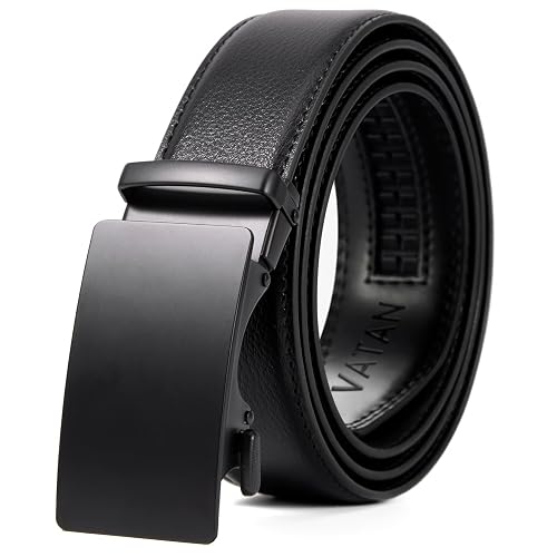 Vatan Men's Belt Leather Ratchet Belt for Men Dress Casual Every Day with Adjustable Buckle, Trim to Fit, Black, 32" to 38" Waist Adjustable