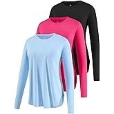 Xelky 3 Pack Womens Workout Long Sleeve Tops Quick Dry UPF 50+ Athletic T-Shirts Sun Protection Yoga Shirts Running Tee