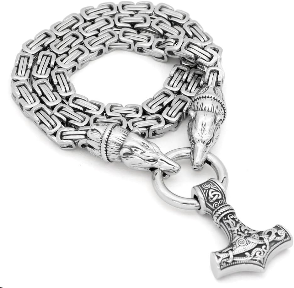 PRETTYROSARY Mjolnir Necklace Bear - Jewelry Mens Pendant Big Thor Hammer | Norse Rune Nordic Pendant | Celtic Jewelry Men Vintage Hammer | King Chain Thor Hammer Stainless Steel | Amulet