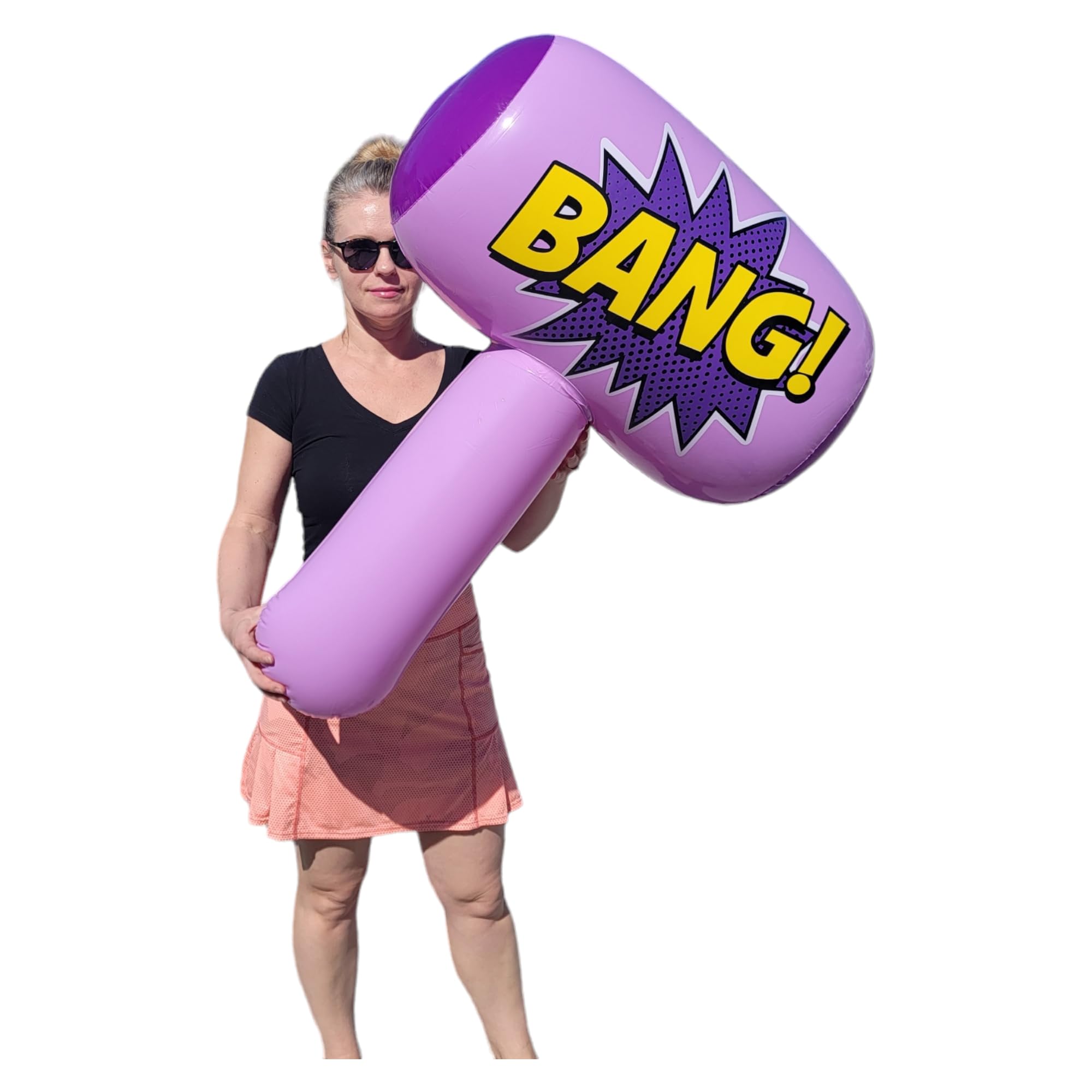 Photo 1 of Zugar Land Colorful Jumbo Bang Mallet Inflate (36") Pink, Blue, Purple and Green Colors. Double-Sided Super Hero Inflatable Big Bopper Hammer for Play Fights for Kids and Adults. (Purple)