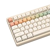 MOA Profile Keycaps, Rainbow PBT Keycap, Minimalist White Cute Round Keyboard Keycap, Dye-Sublimation Colorful Custom Key Cap for 61/64/68/84/87/100/104/108 Cherry MX Mechanical Keyboards(124 Keys)