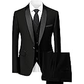 Hipfun Mens Suit 3 Piece Slim Fit Suit for Men One Button Shawl Lapel Tuxedo Blazer Vest Pant for Wedding Business Prom