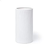 D'vine Dev 10 Inch Cylinder Vase, White Waterfall Textured Ceramic Flower Vase for Home Décor, VS-WF-B-2