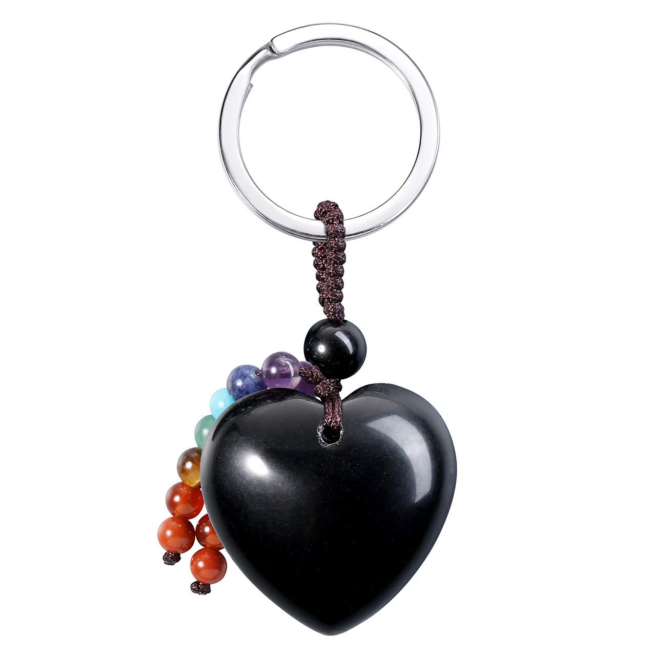 CrystalTears Black Obsidian Crystal Stone Keychain Natural Chakra Healing Quartz Crystal Gemstone Heart Car Keyring for Women Girls Mum Bag Charm Decor Gift for Christmas Mother’s Day Birthday