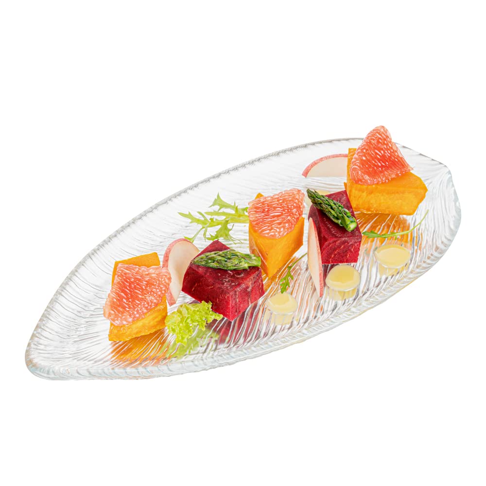 Photo 1 of Restaurantware Vetri 11.8 x 5.5 Inch Glass Serving Dish 1 Durable Unique Serving Dish - Leaf Design Dishwashable Clear Glass Dinnerware For Hot Or Cold Foods