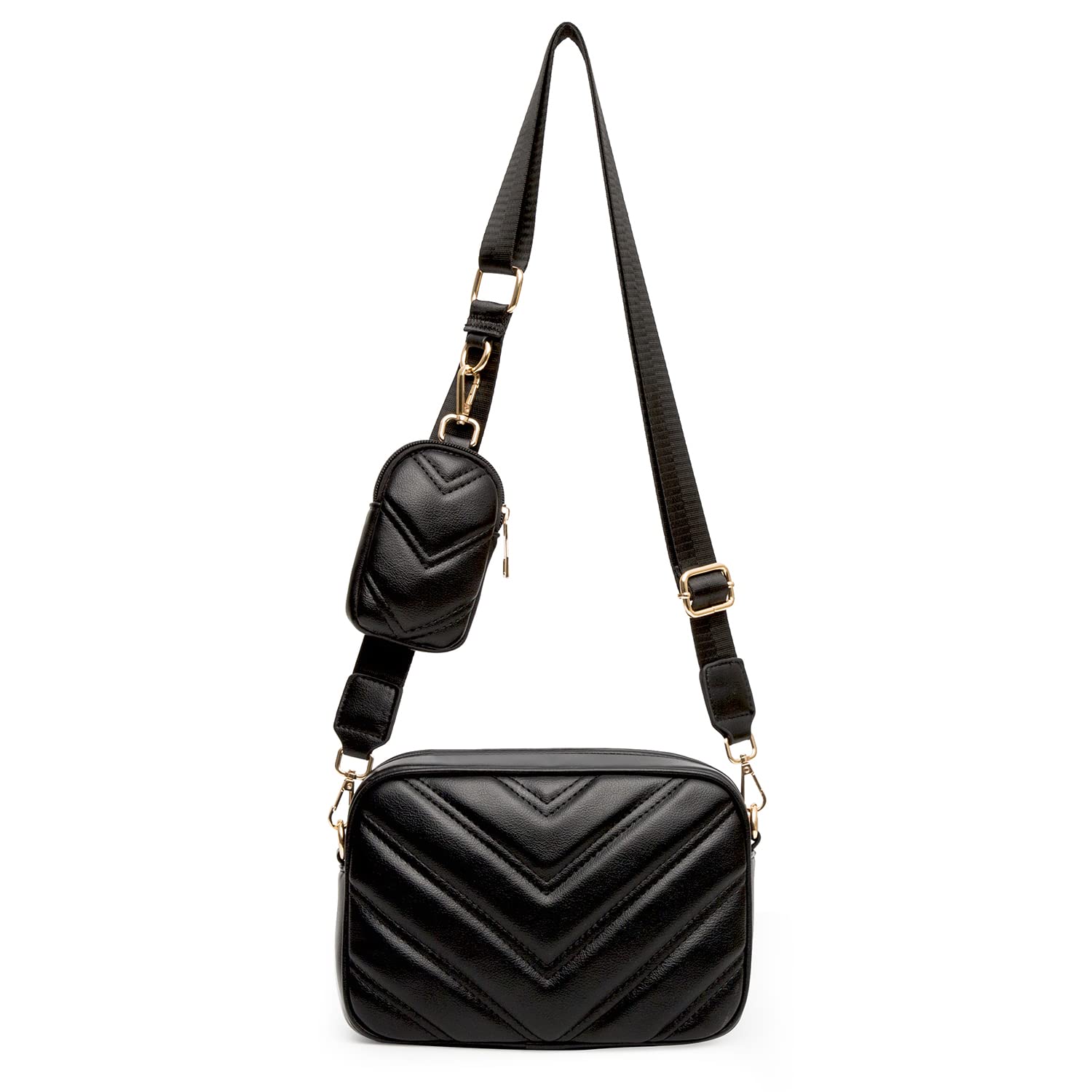 Photo 1 of ***Has ripped inside***Herald Chevron Quilted Small Crossbody Bag with Coin Purse Pouch, Women Square Camera Side Shoulder 2 Size Handbags (Black)***Has ripped inside***