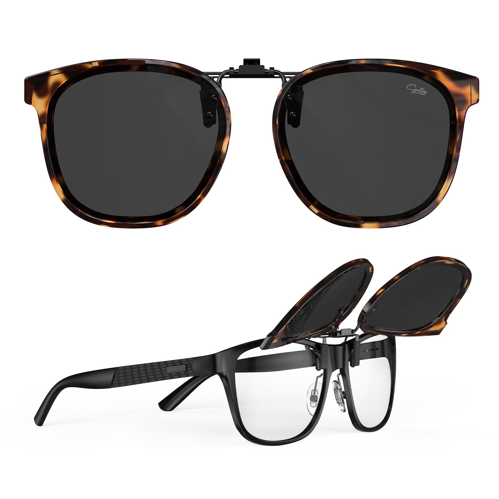 Photo 1 of Goiteia Oversized Polarized Clip on Sunglasses over Prescription Glasses for Women Men, Fashion Framed to Conceal Glasses