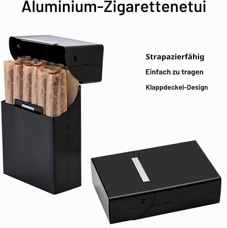 Zigarettenstopfmaschine für 8-mm-Zigaretten inklusive Zigarettenetui + 20 ungebleichten Filterhülsen und praktischem Zubehör