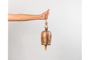 LIMBAD Metal Indian Giant Cow Bells Huge Vintage Handmade Rustic Inspired Meditation Decorative Cow Bell with Jute Hanging Rope (7 INCH Long Bell)