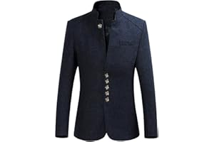 DGHM-JLMY Mens Stand Collar Retro Blazer Jacket 5 Button Mandarin Collar Sport Coat Winter Solid Slim Fit Chinese Tunic Suit