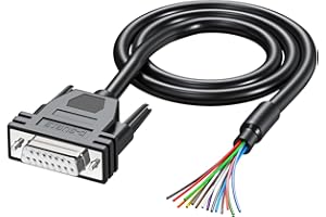 JUXINICE DB15 Extension Cable,D-SUB 15-Pin Female Adapter to Bare Wire, 15 Wires All Provided with Bare Wire End Cable-Black 