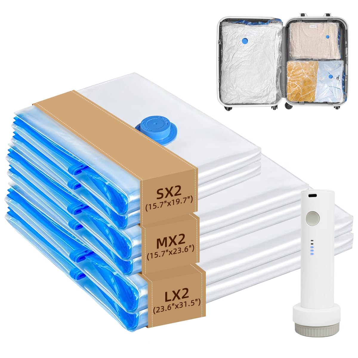 Photo 1 of ** SOLD AS IS, NO REFUND/RETURN** SEE COMMENTS!
Vacuum Seal Bags with Portable Electric Pump, 6 Pack Vacuum Storage Bags for Clothing Travel, Compression Packing Space Saver Bags for Luggage Suitcase (2 Small & 2 Medium & 2 Large)