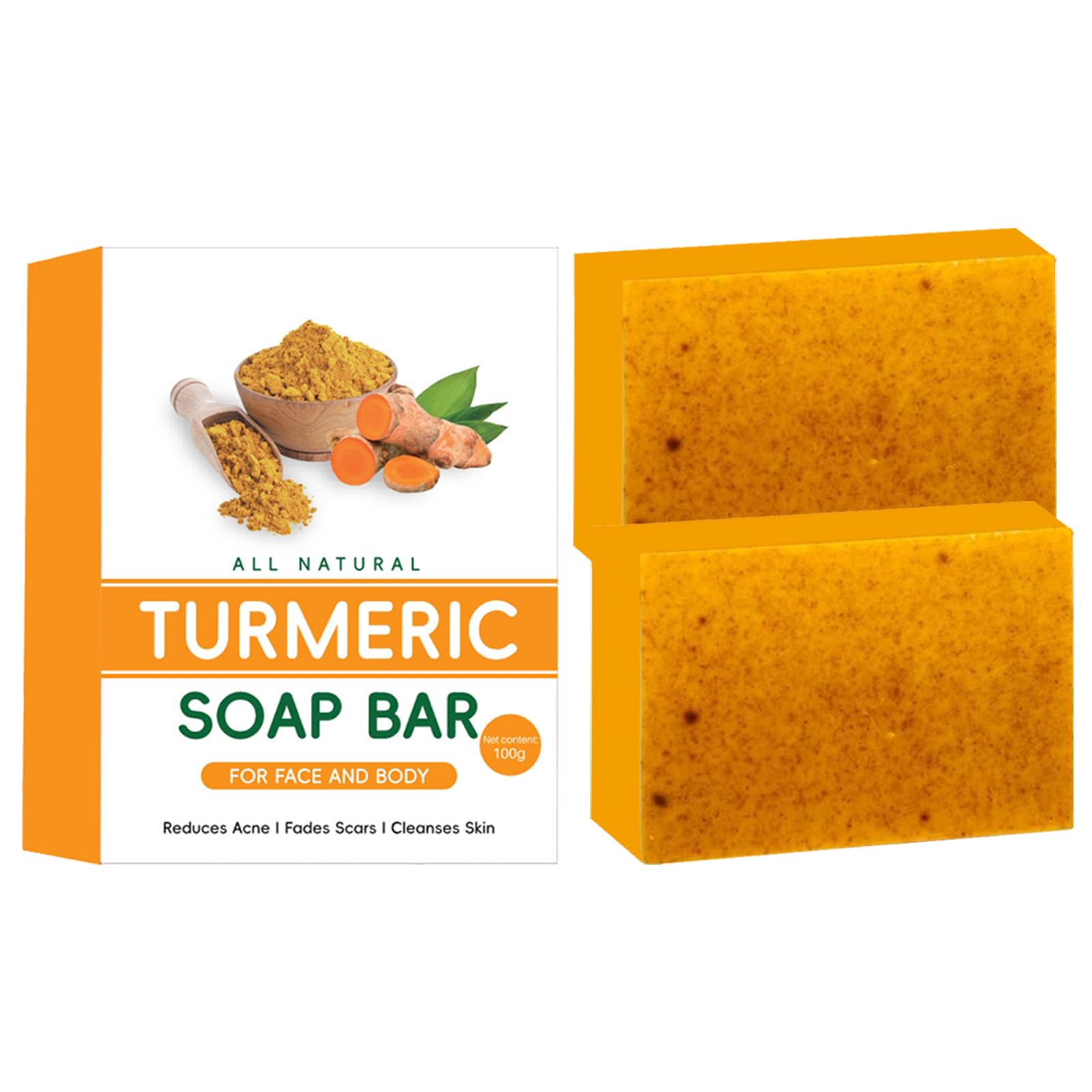 Turmeric & Kojic Acid Soap Bars - Natural Cleanser, for Acne - Smooth Skin（2PCS）