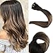 Full Shine Black Clip in Hair Extensions Real Human Hair, Higlighjt Black to Light Brown Mix Honey Blonde Hair Extensions Real Human Hair Clip ins for Women 14 inch 7pcs 120g
