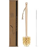 BONUMVITA 2-in-1 Wood Bottle Brush &amp; Stainless Steel Straw Cleaning Brush | 13.8 Inch Long Handle Bottle Brush with Sisal Bristle,Built for Stanley Cup, Sports Bottles and Coffee Mugs