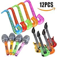 Yojoloin 12PCS Inflatables Guitar Saxophone Microphone Balloons GTR For Party Supplies Party Favors Balloons Random Color (12 PCS)