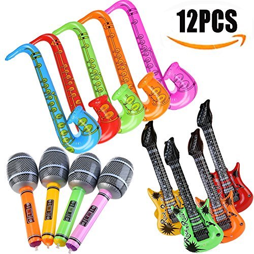 Yojoloin 12PCS Inflatables Guitar Saxophone Microphone Balloons GTR For Party Supplies Party Favors Balloons Random Color (12 PCS)