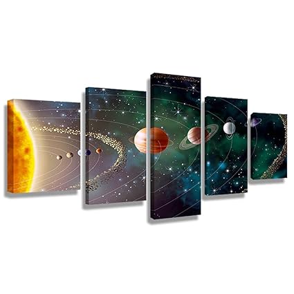 Crmart 5 Panel Solar System Planets Earth Sciences By Satellite Cosmos Silk Canvas Posters Children Bedroom Decoration Posters Science40 W X 20