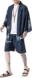 Ambcol Men's Japanese Style Kimono Tops Shorts Sets
