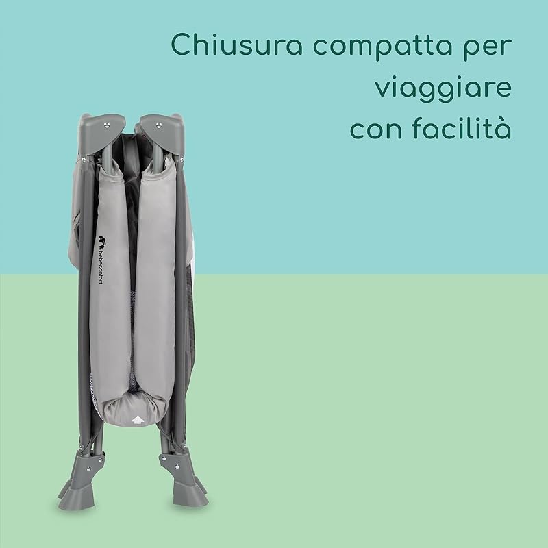 Soft Dreams Lettino per bambini 0-3 Anni (0-15 kg), Culla da Campeggio con Materasso incluso in fibra di legno e schiuma (60x120 cm), Pieghevole, Borsa da trasporto, Grey Mist