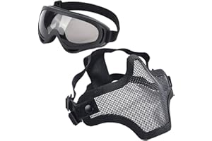 LAOSGE Airsoft Mask,Mesh Half Face Skull Set with Goggles(1 Pack BBS Included,80 PCS)