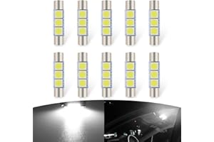 Flygun 10 PCS T6 5050 Car LED Sun Visor Lights, 28MM 12V 300LM Super Bright Waterproof Vehicle Reading Light Bulb Replacement, Universal Automotive Roof Light Accessories (White Light)