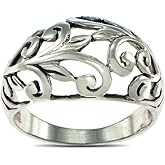 Hoops & Loops Sterling Silver Oxidized Filigree Statement Ring