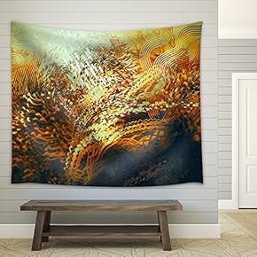 Digital Painting of Abstract Orange Elements,Fantasy Aquatic Concept - Fabric Wall Tapestry Home Decor - 51x60 inches
