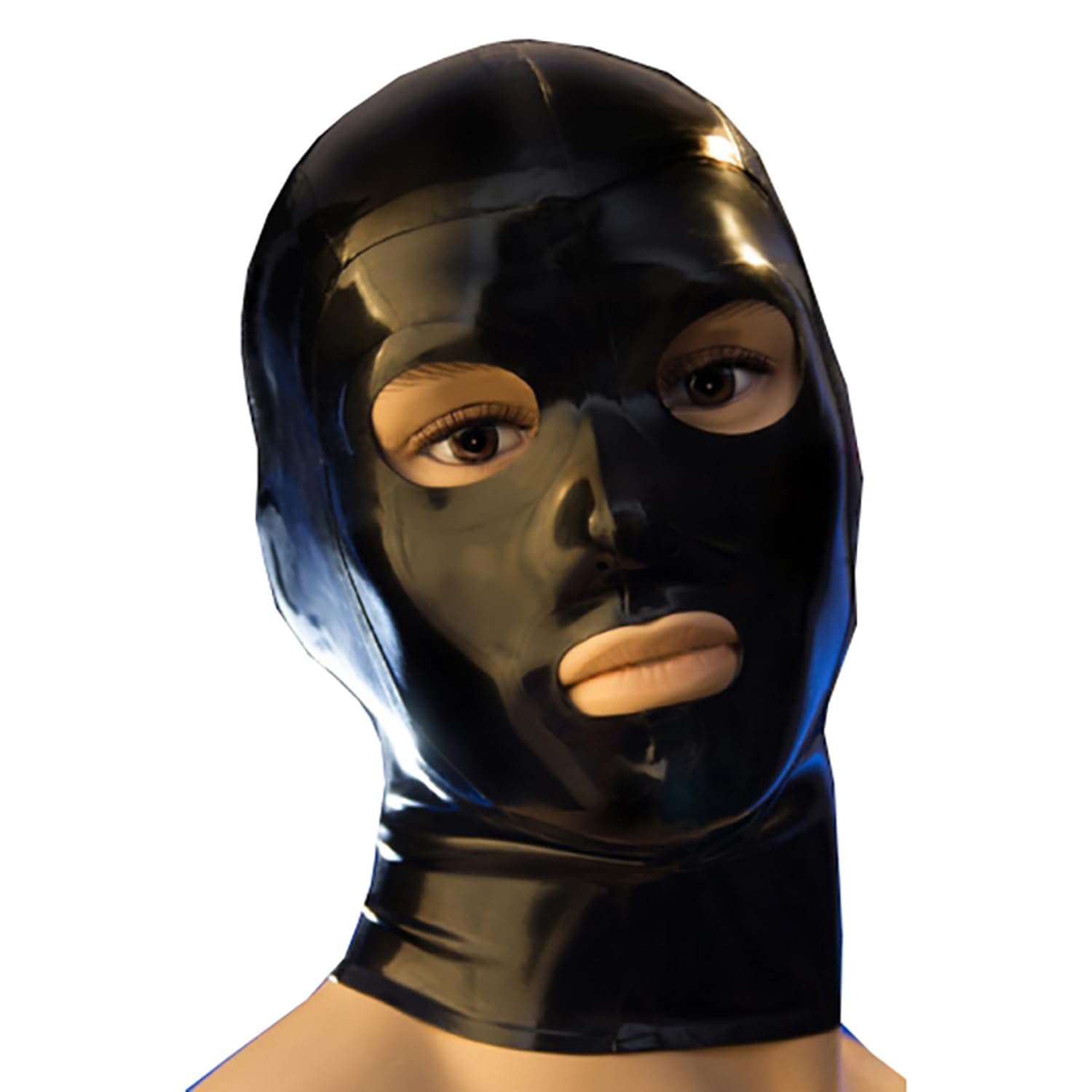 Kangxinsheng Black Latex Hood Masks,Full Face Latex Mask for Men Women Catsuit,Novelty Rubber Masks Cosplay Club Wear Party Costumes L