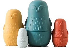 Macabaka Silicone Nesting Dolls Toys Set for Easter Toys, Penguin Shaped Matryoshka Style Nesting Cups, Montessori Educational Toys for Toddlers’ Birthday Gift and Shower Gift, (Blue) 4 PCS