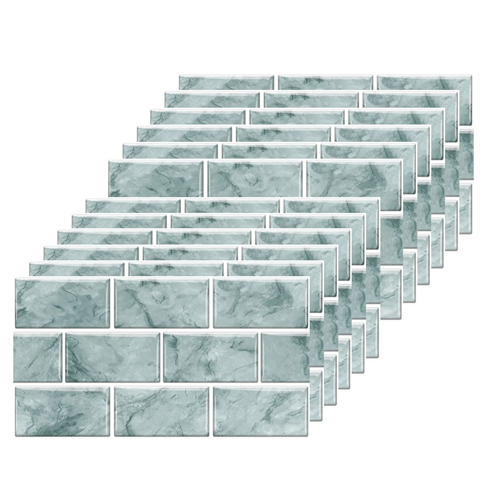 Green Brick Tile Stickers for Bathroom Kitchen Waterproof Vinyl Stick on Tiles Backsplash Self Adhesives Wall Tile Transfers Peel and Stick Tile Decals for Living Room - 30x15cm (12 Sheets)