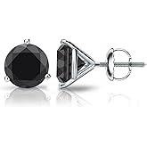 18k White Gold Round Black Diamond 3-Prong Martini Stud Earrings (1/2-4 ct, Black) Screw-Back