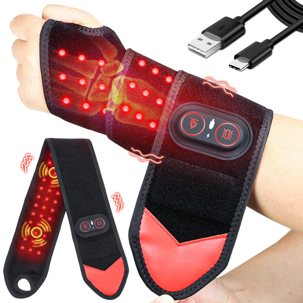 Photo 1 of FLAZECON Red Light Therapy Wrap for Body Hands, Wearable Infrared Heating Pad with Vibration for Wrist, Arm, Knee Pain Relief, Cordless Wrist Massager with Heat 36 LEDs, 660nm/850nm (Black)
