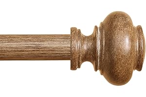 Wood Curtain Rods for Windows 48 to 84 Inch, 1 Inch Adjustable Curtain Rod Heavy Duty Wood Grain Boho Drapery Rods Decorative