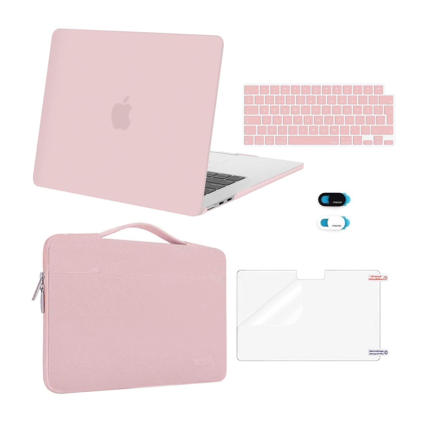 MOSISO Compatible with MacBook Air 15 inch Case M5 M4 M3 M2 2026 2025-2023 A3448 A3241 A3114 A2941 Chip, Protective Hard Shell&Sleeve Bag&Keyboard Skin&Screen Protector&Webcam Cover, Baby Pink