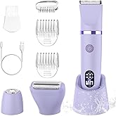 Zivelier 3-in-1 Electric Razor IPX7 Waterproof Bikini Trimmer Wet & Dry Use Painless Personal Trimmer Groomer for Ladies Face Body Legs Bikini Public Hairs Electric Lady Shaver with Replaceable Heads
