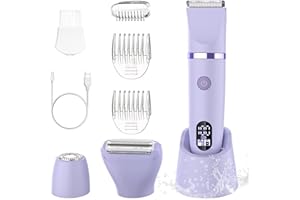 Zivelier 3-in-1 Electric Razor IPX7 Waterproof Bikini Trimmer Wet & Dry Use Painless Personal Trimmer Groomer for Ladies Face Body Legs Bikini Public Hairs Electric Lady Shaver with Replaceable Heads