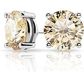 GIGAJEWE Moissanite Stud Earring Round Cut Champane Color Total 6.0CT 18K Gold Plated 925 Steling Silver, Stud Earrings For Men Women